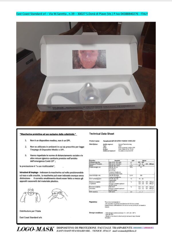 Mascherina Trasparente Antiappannamento Made in Italy Dispositivo di protezione facciale trasparente
