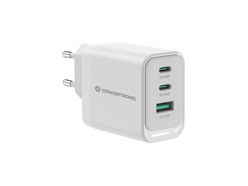 ALIMENTATORE 65W GAN 3 PORTE W 2*USB C+1*USB A QC+PD3.0+PPS